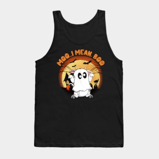 Moo I Mean Boo Ghost Cow Pumpkin Moon Halloween Tank Top